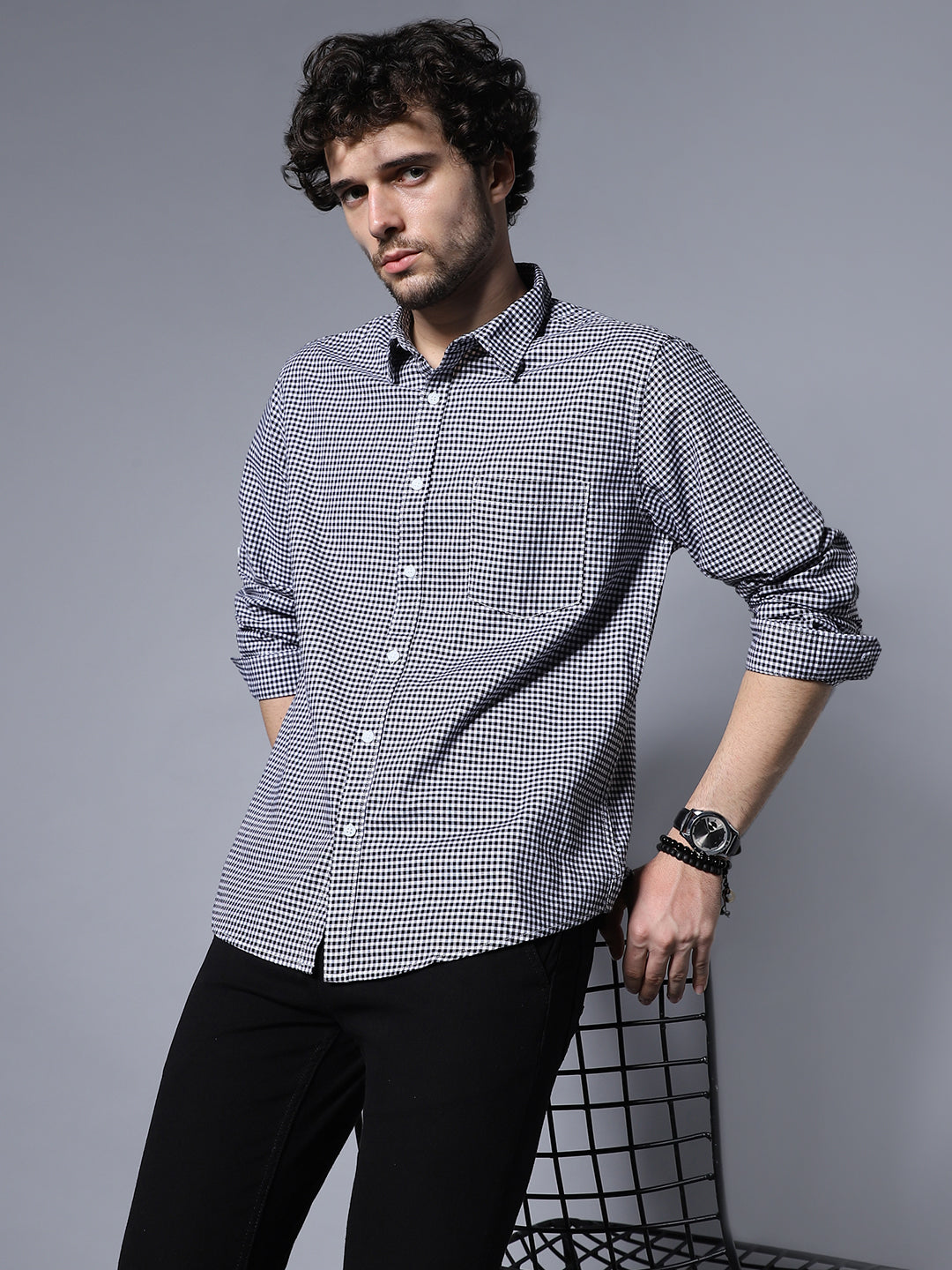 Classic Regular Fit Micro Checked Pure Cotton Casual Shirt