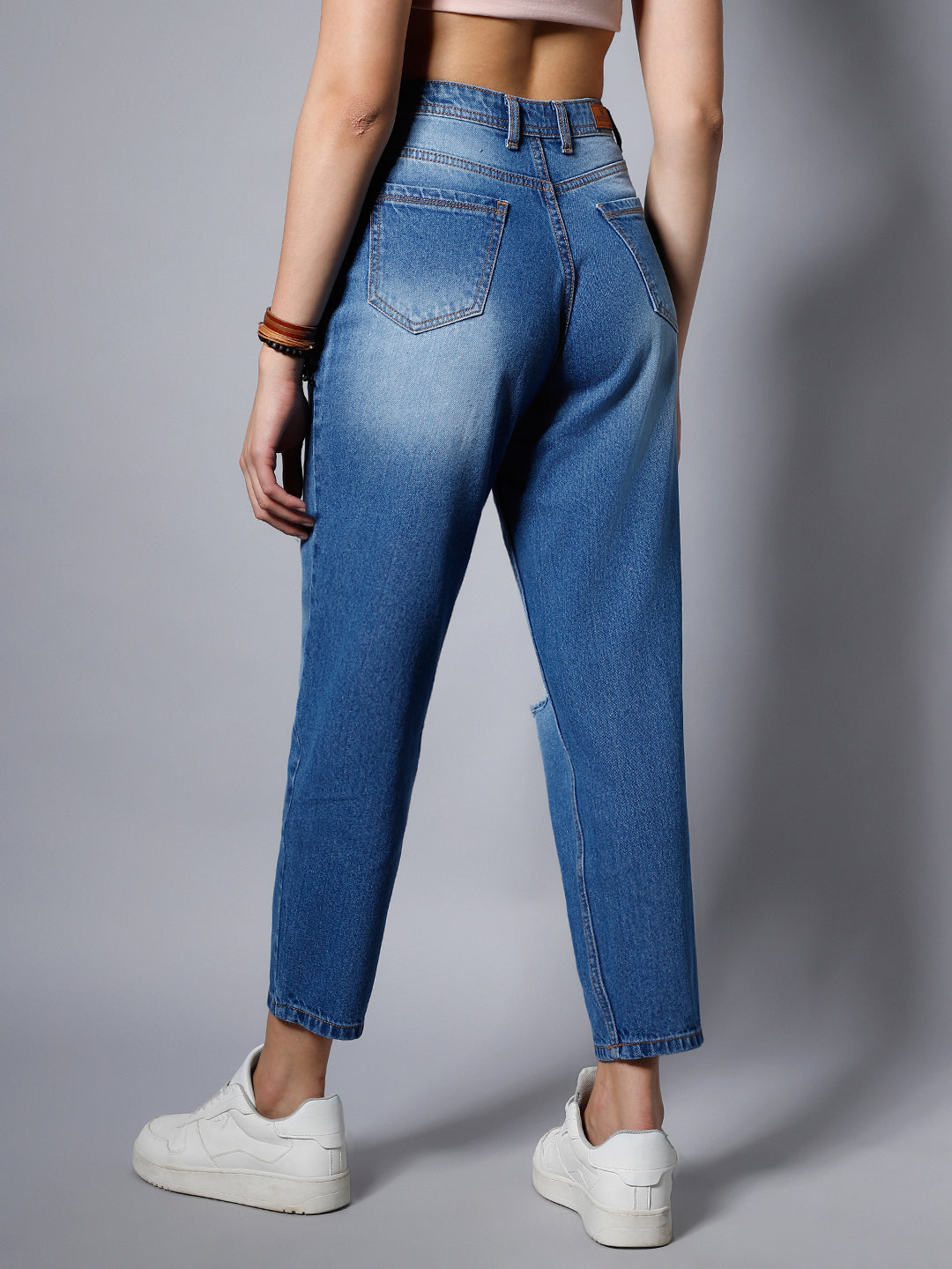 Women Blue High-Rise Mildly Distressed Light Fade Jeans