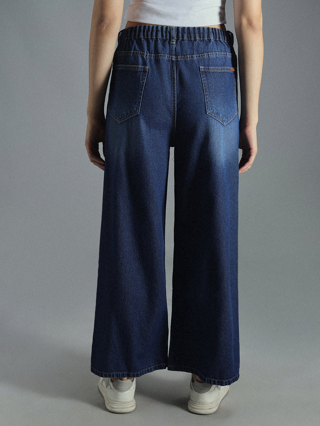 Women 90s Baggy Elasticated waist Band Cotton Jeans