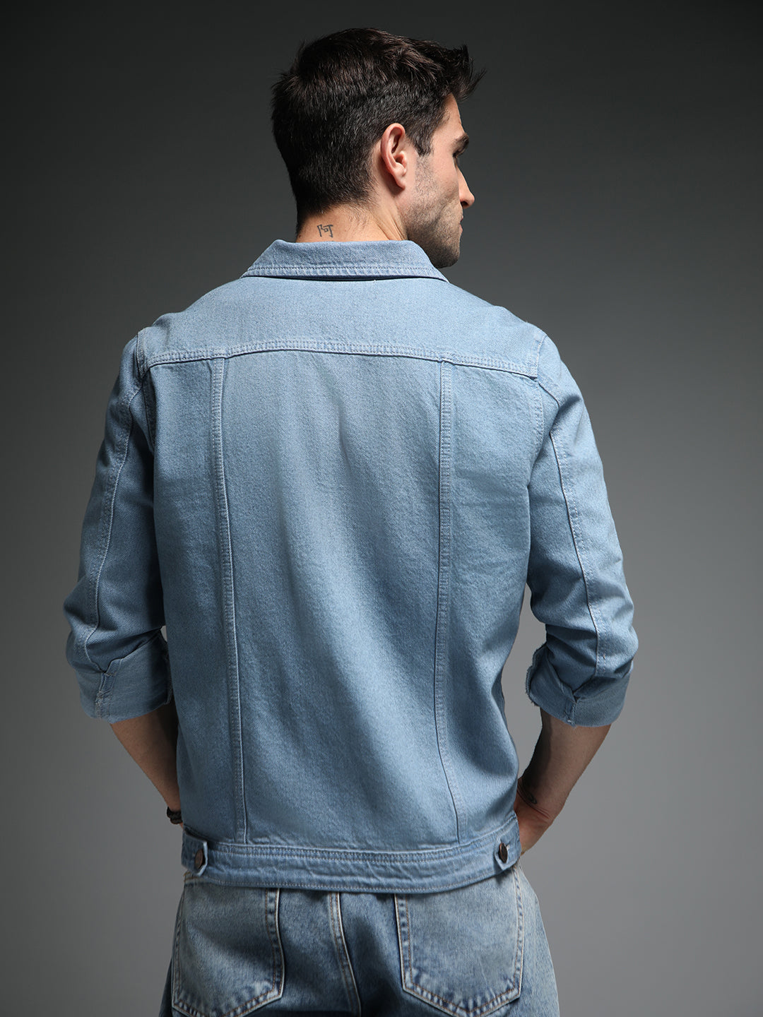 Spread Collar Long Sleeves Cotton Denim Jacket