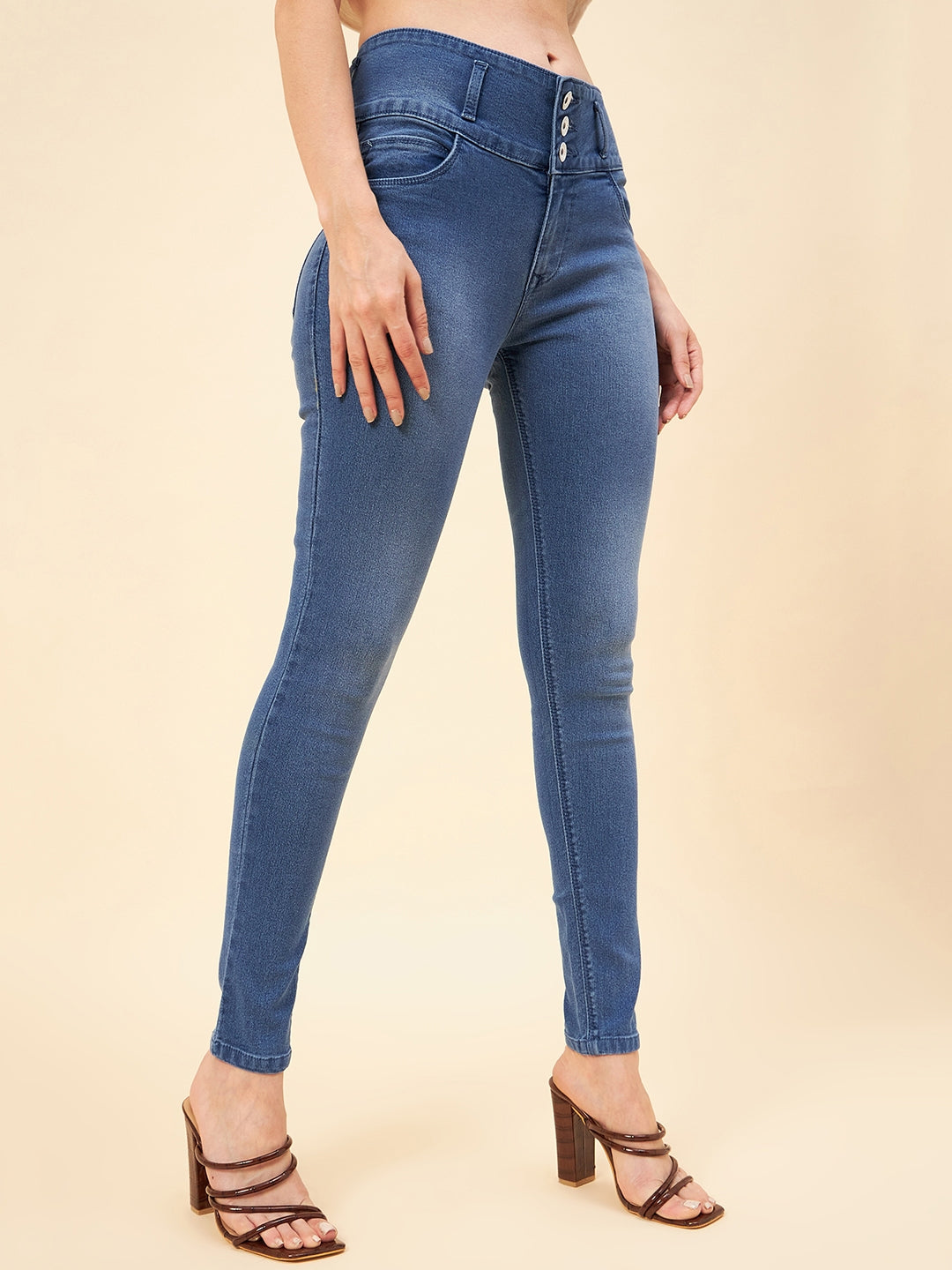 Women Plus Size Blue Slim Fit High-Rise Clean Look Stretchable Jeans