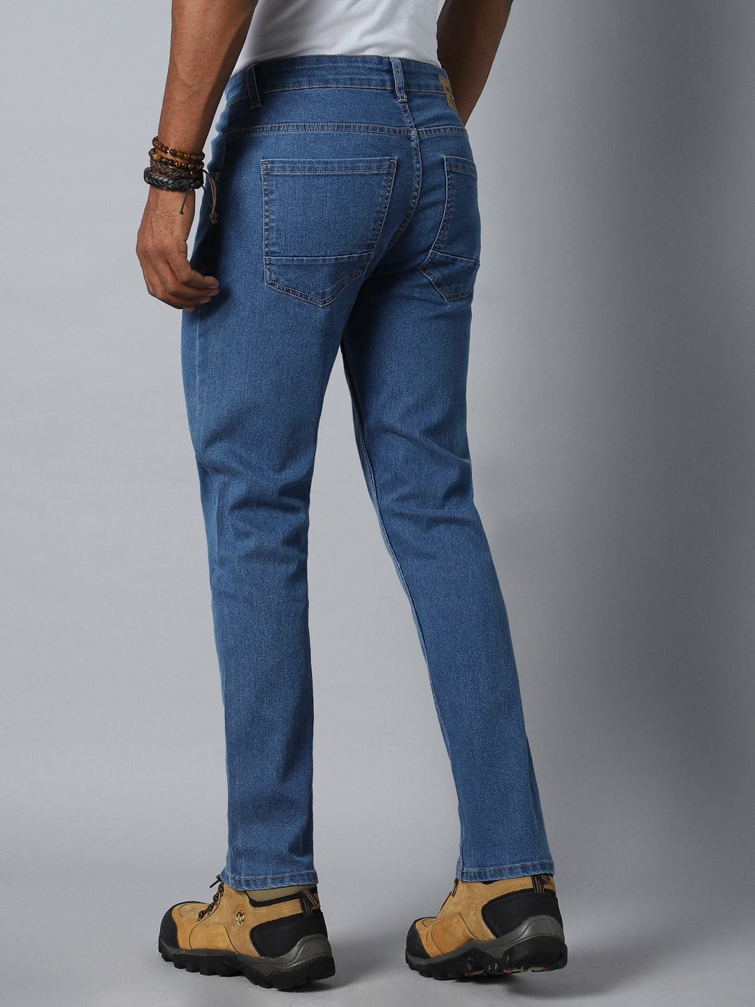 Men Blue Tapered Fit Mildly Distressed Light Fade Stretchable Jeans