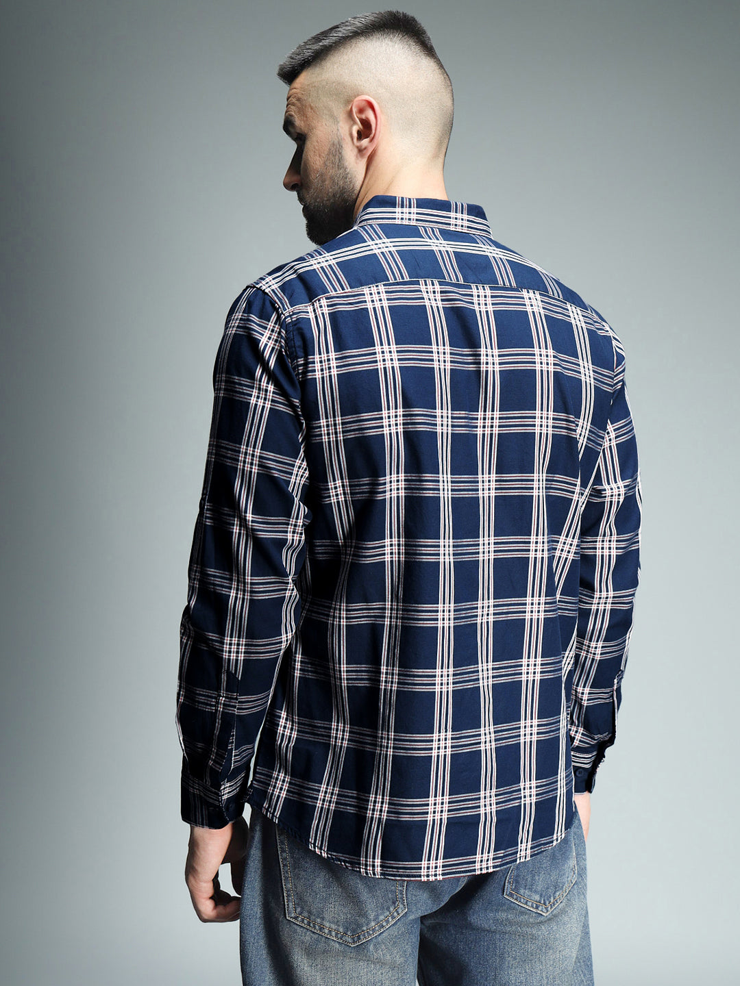 Classic Tartan Checks Spread Collar Long Sleeves Cotton Casual Shirt