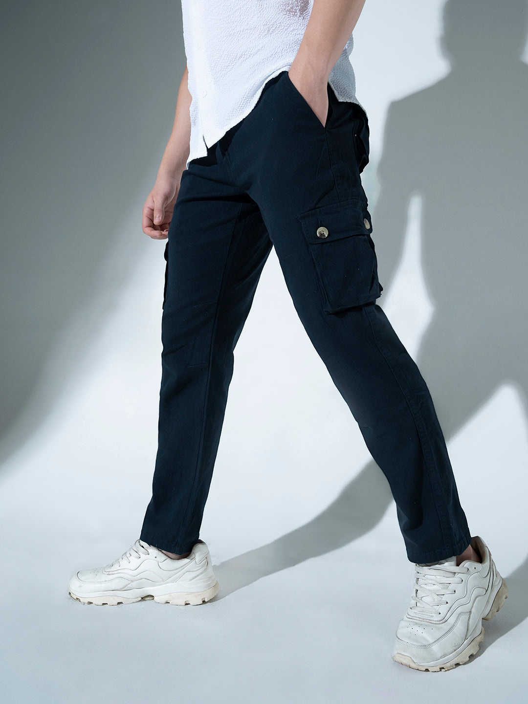 Hubberholme Men Navy Slim Fit Cargo Trousers