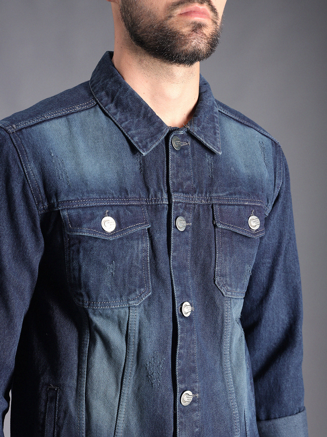 Washed Spread Collar Long Sleeves Denim Jacket