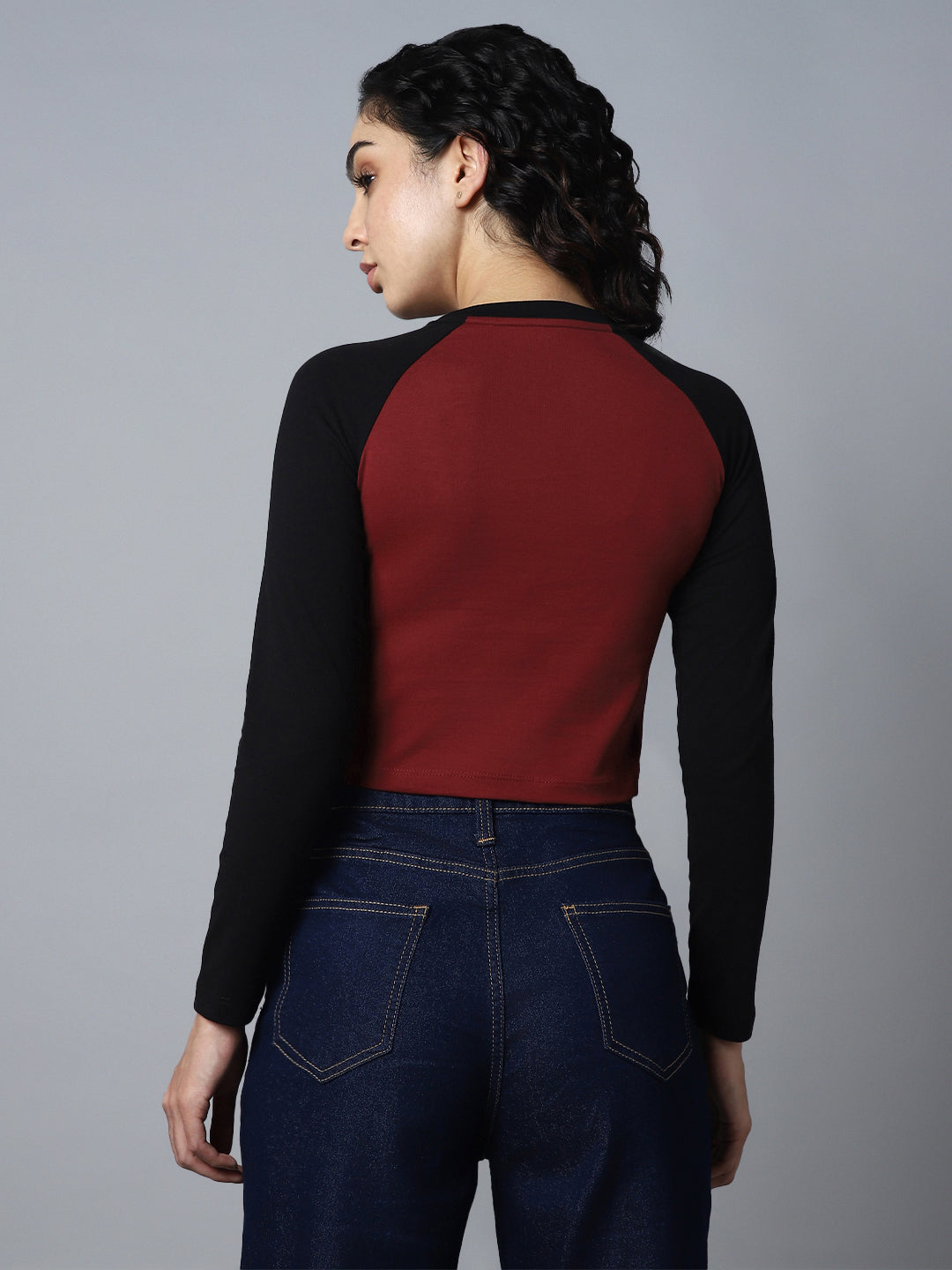 Colourblocked Raglan Sleeves Fitted Top