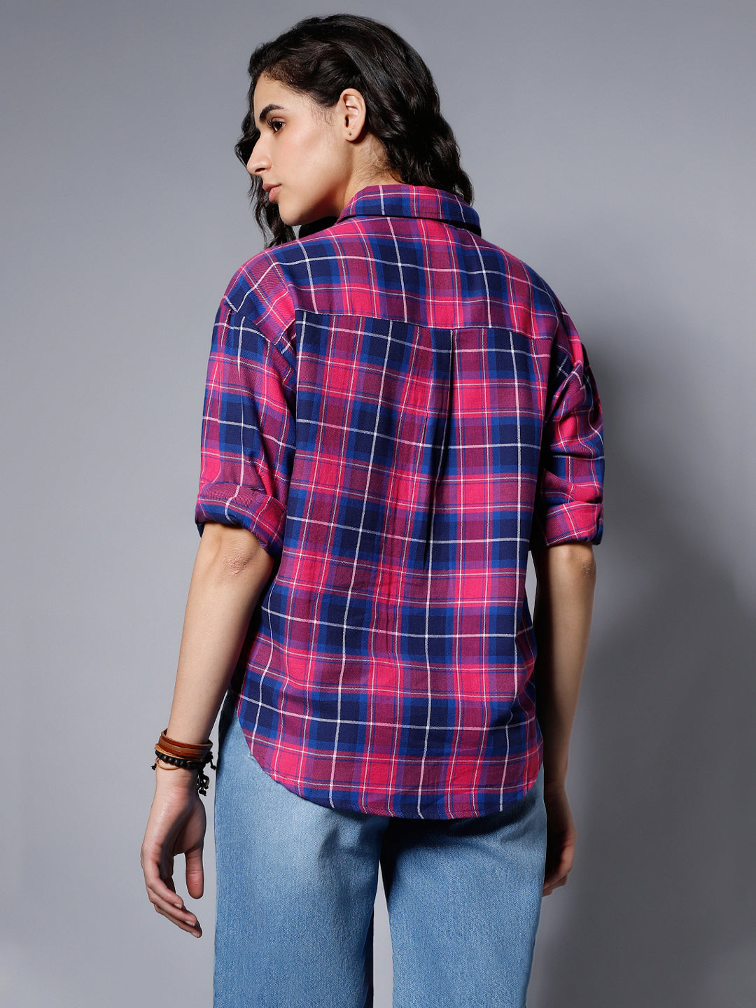 Classic Checked Spread Collar Boxy Fit Pure Cotton Casual Shirt