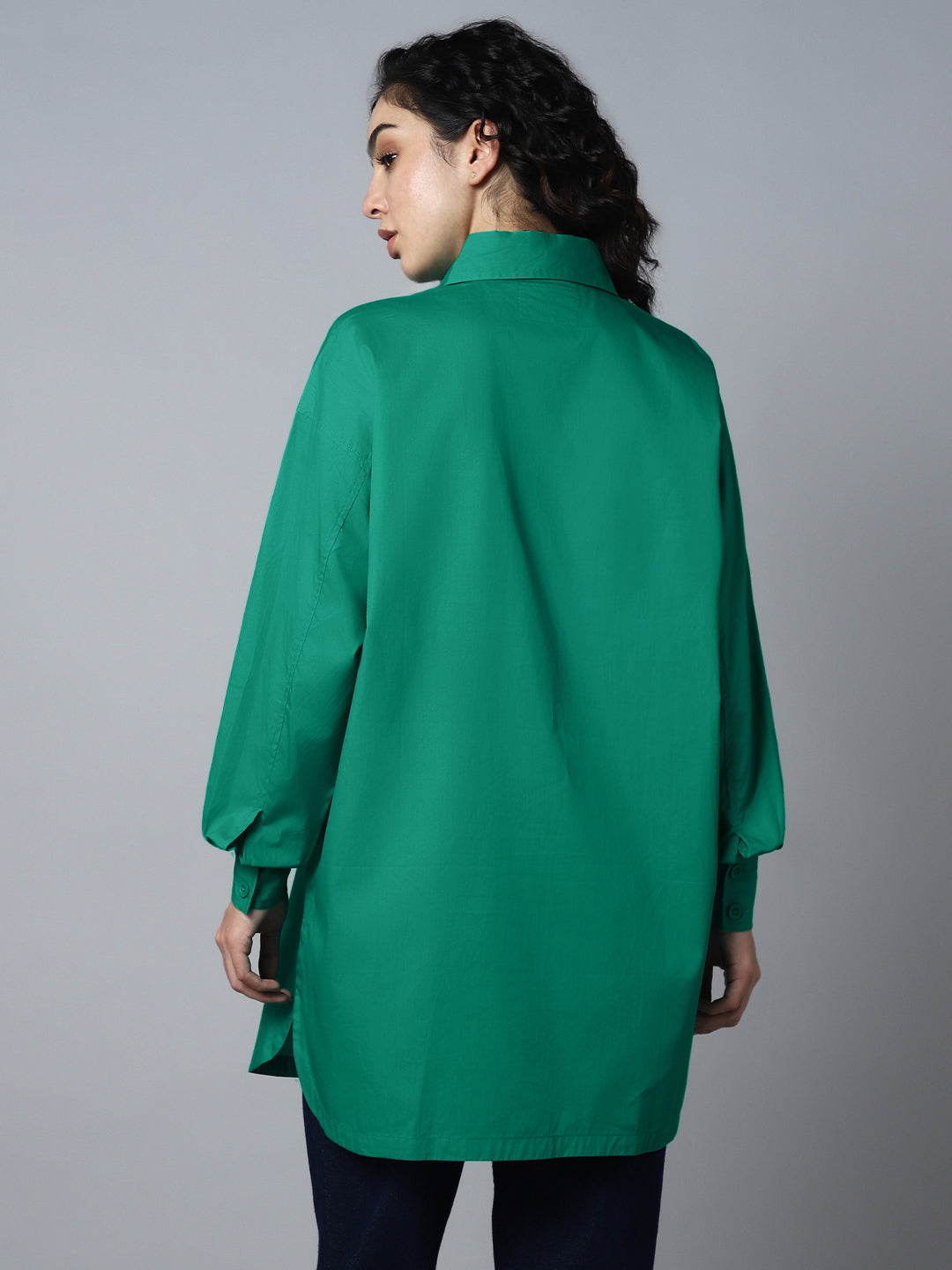 Classic Oversized Spread Collar Long Sleeves Longline Casual Shirt