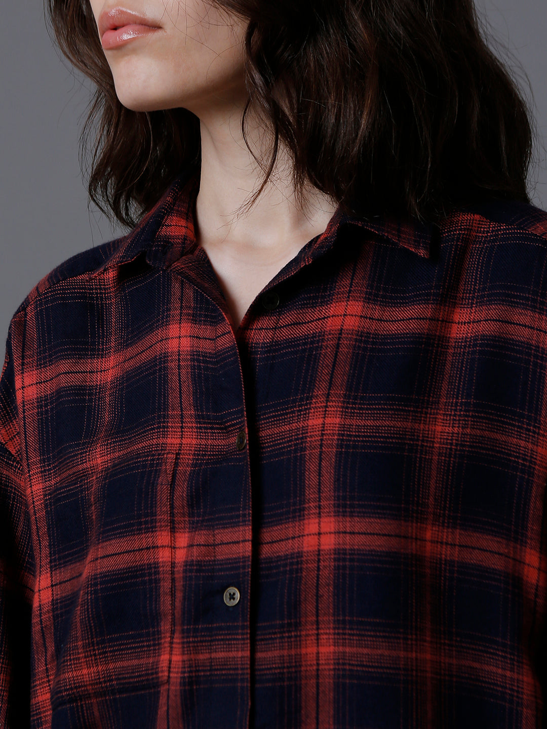 Classic Oversized Tartan Checks Spread Collar Long Sleeve Cotton Casual Shirt