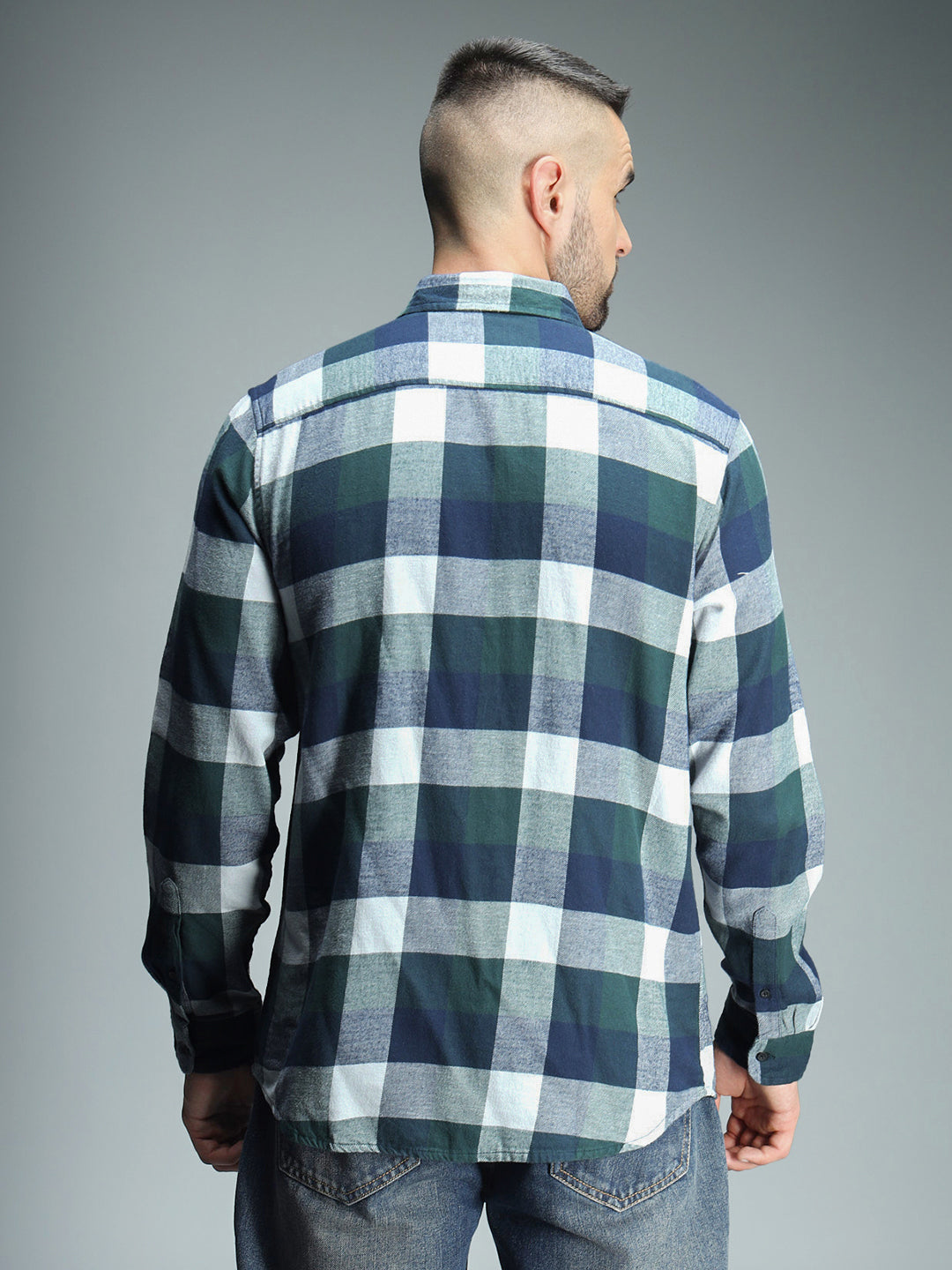 Classic Checked Spread Collar Long Sleeve Cotton Casual Shirt