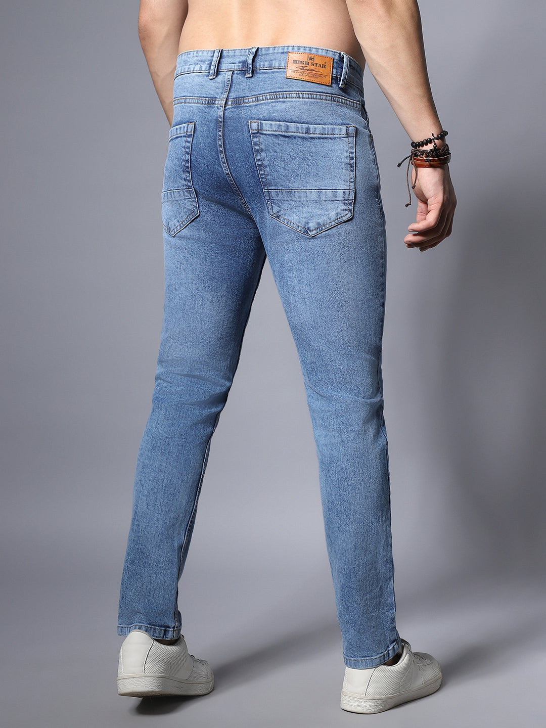 Men Straight Fit Mildly Distressed Light Fade Stretchable Jeans