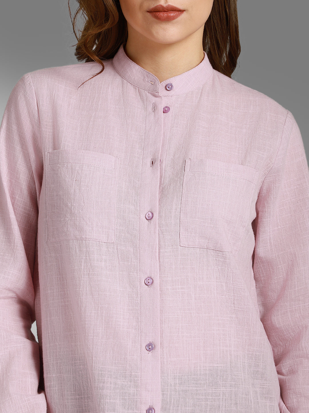 Classic Mandarin Collar Long Sleeves Cotton Casual Shirt