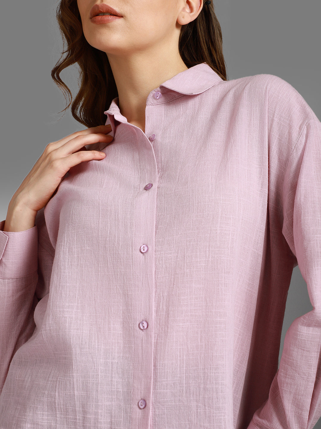 Classic Boxy Spread Collar Long Sleeves Cotton Casual Shirt