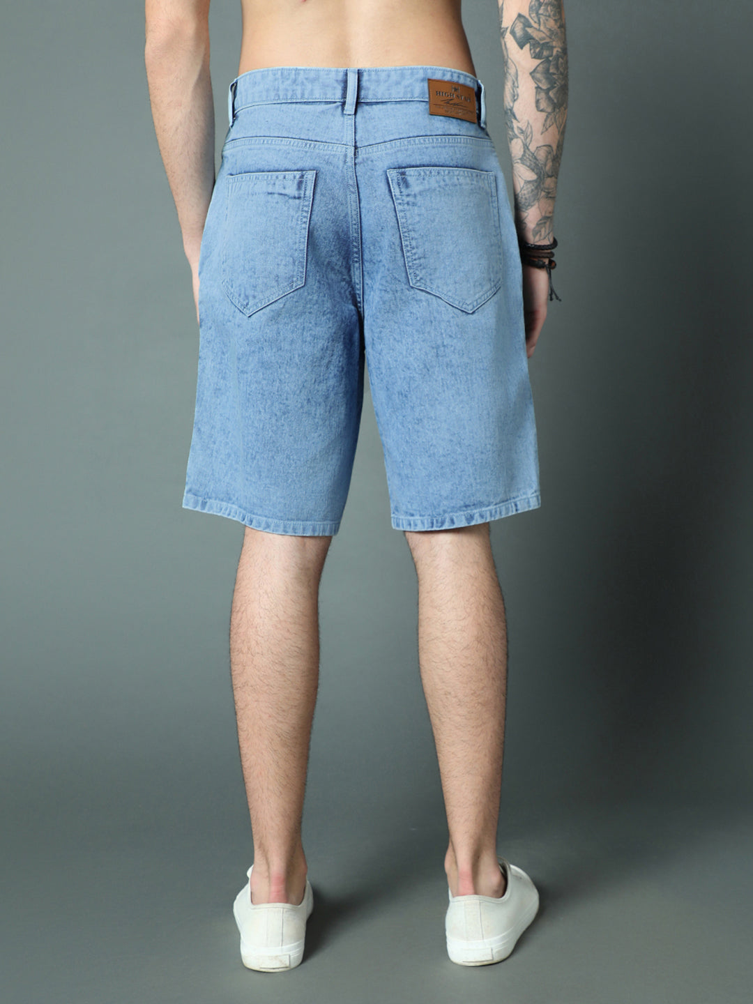 Men Mid-Rise Washed Loose Fit Denim Shorts