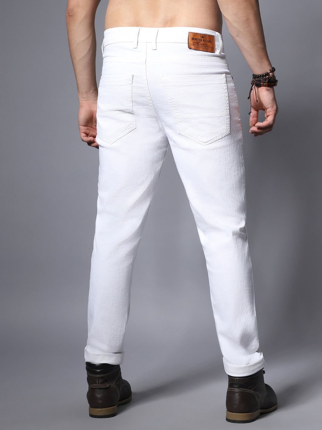 Men White Straight Fit Stretchable Jeans