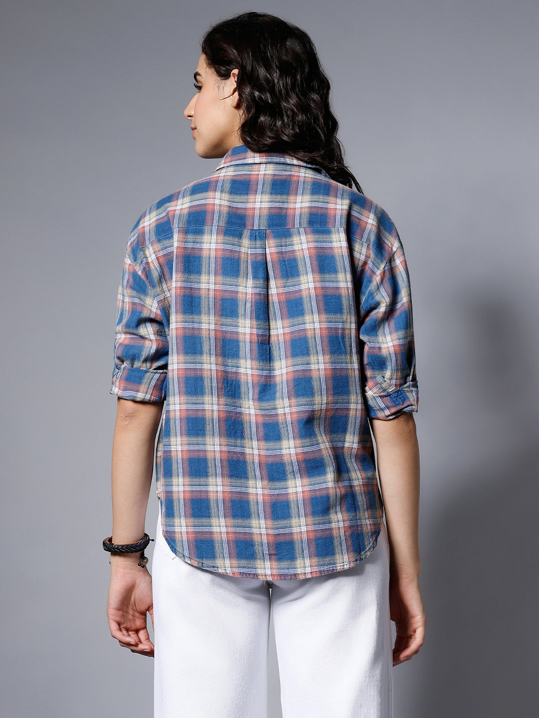 Classic Checked Spread Collar Boxy Fit Pure Cotton Casual Shirt