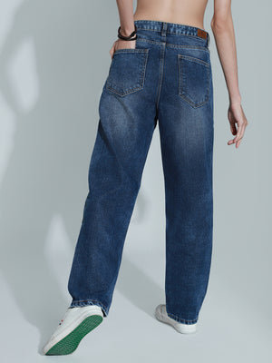 Women 90s Straight High-Rise Clean Look Pure Cotton Jeans