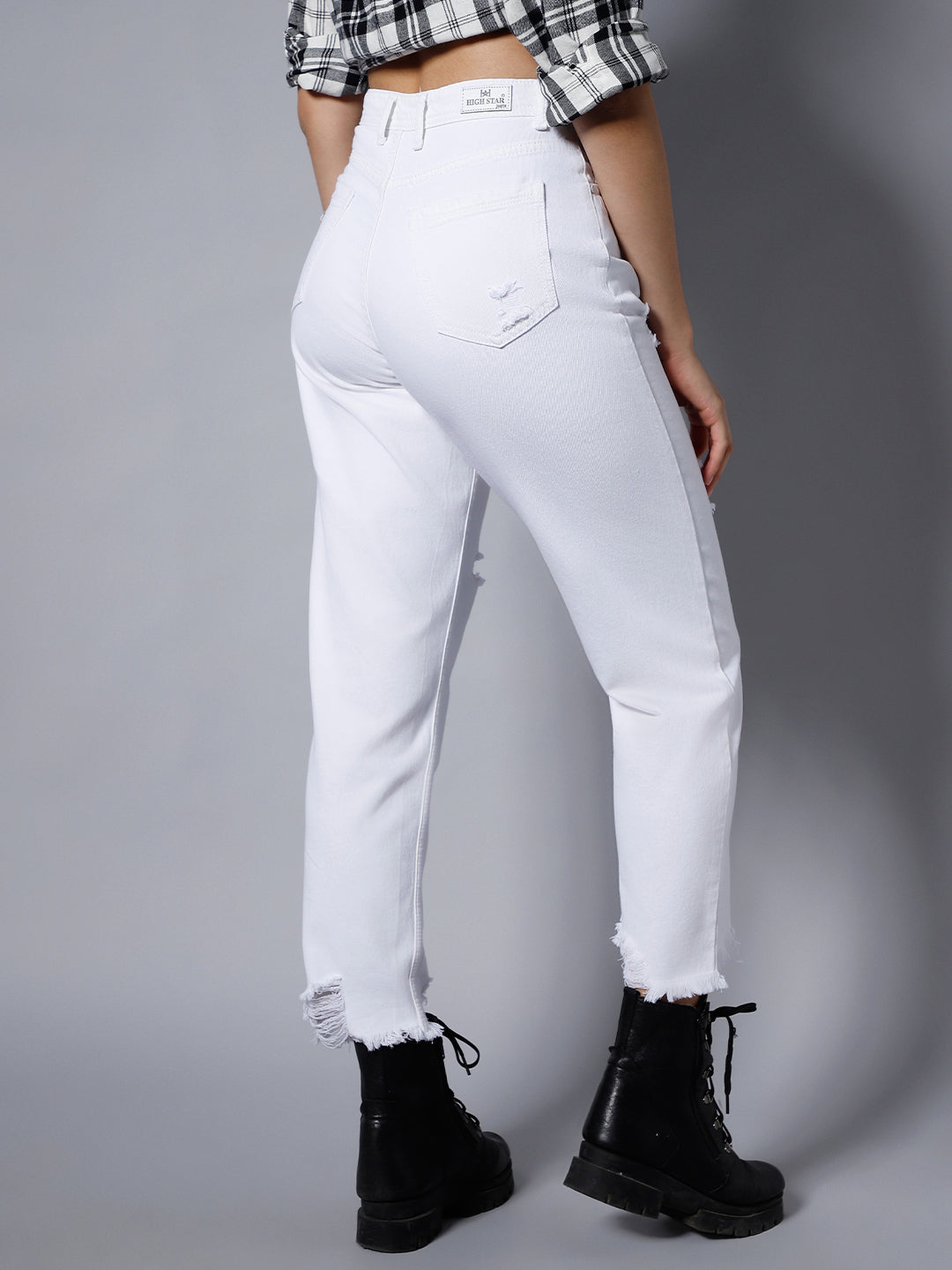 Women White High-Rise Slash Knee Jeans