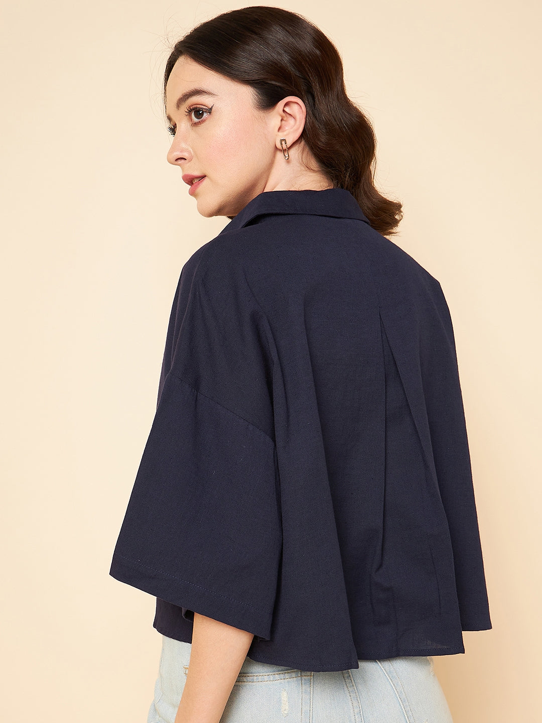 oversized solid cotton navy casual shirt