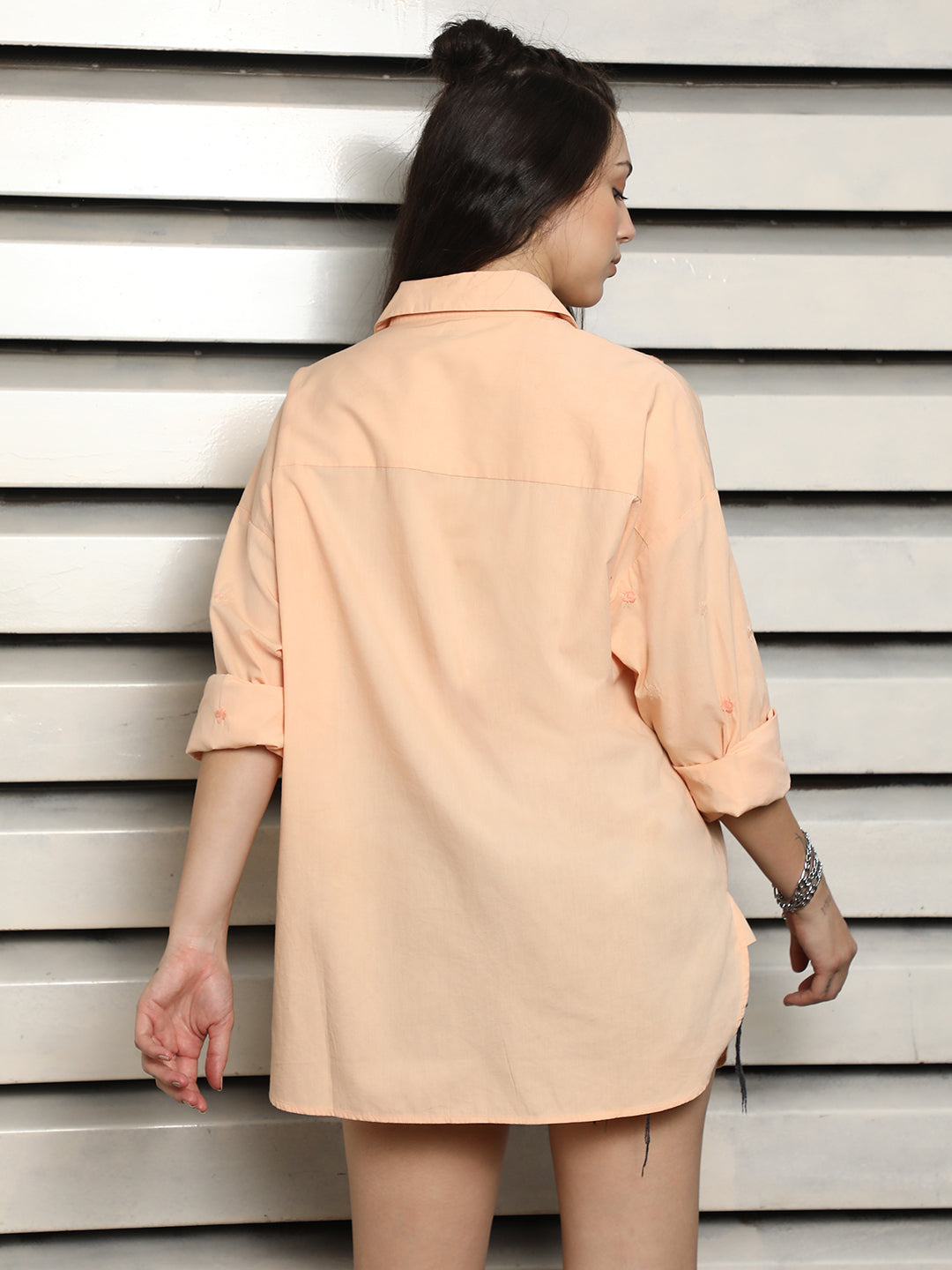 Classic Embroidered Drop Shoulder Sleeves Pure Cotton Oversized Casual Shirt