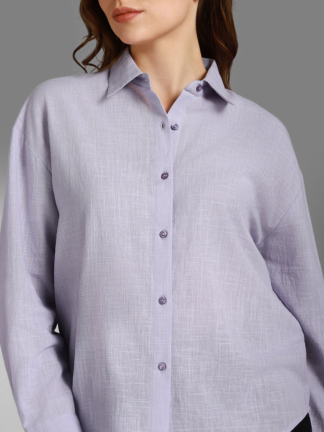 Classic Boxy Spread Collar Long Sleeves Cotton Casual Shirt