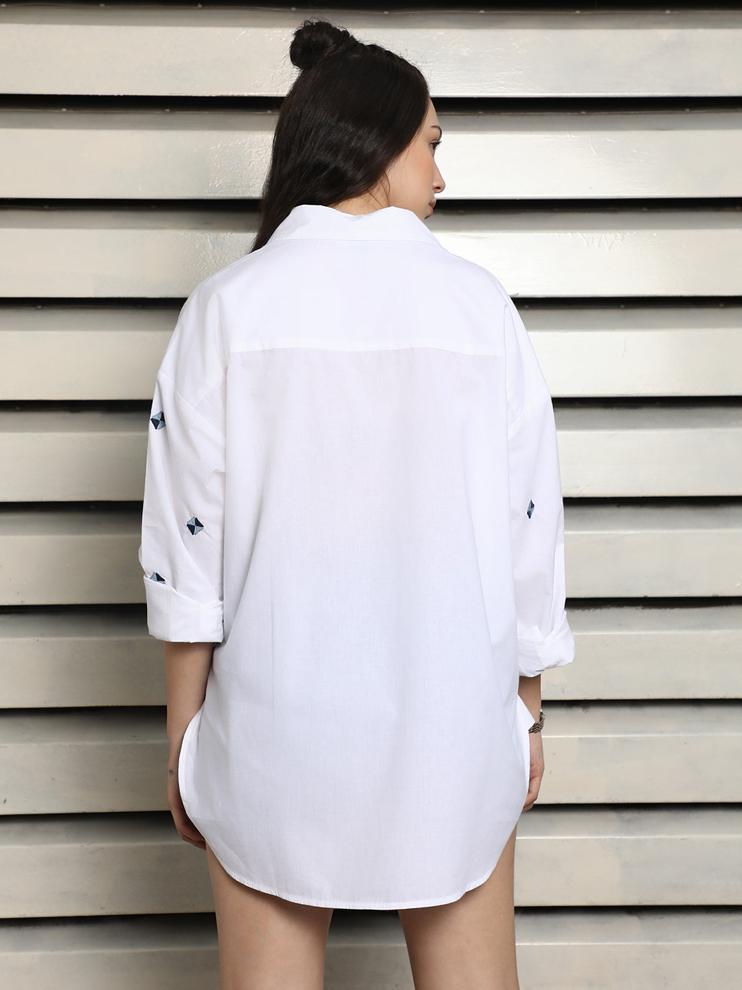 Classic Embroidered Spread Collar Pure Cotton Oversized Casual Shirt