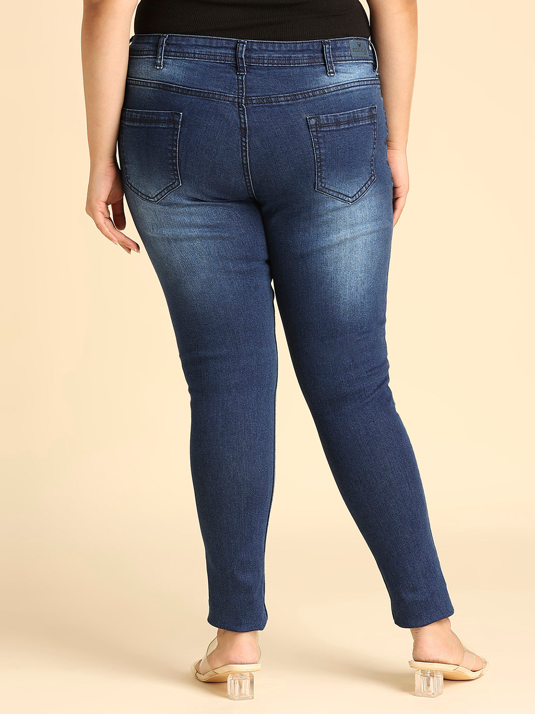 Women Plus Size Blue Slim Fit Heavy Fade Stretchable Jeans