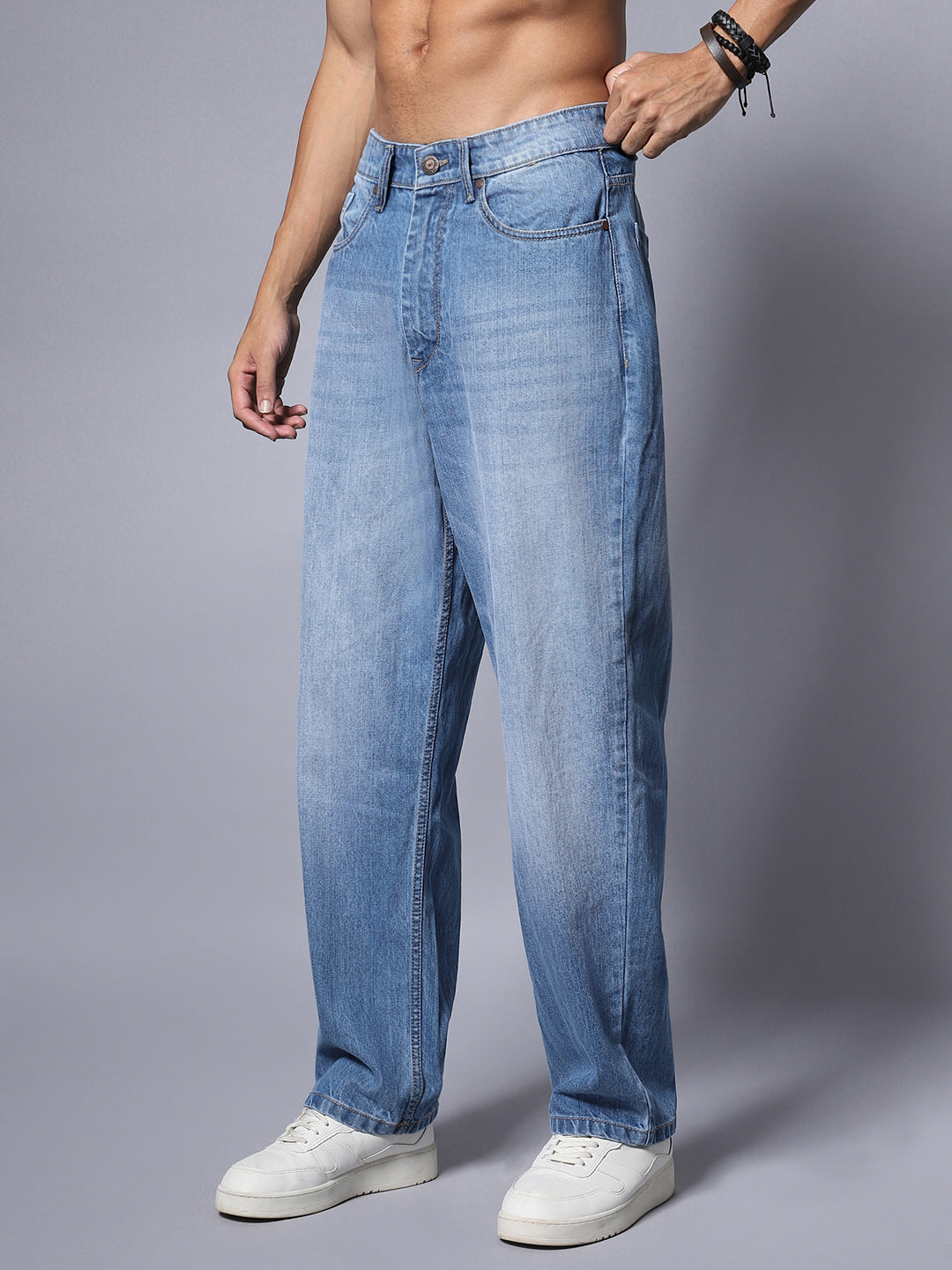 Pure Cotton Loose Wide Leg Mid Rise Jeans