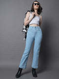 Women Blue Wide Leg High-Rise Clean Look Stretchable Jeans