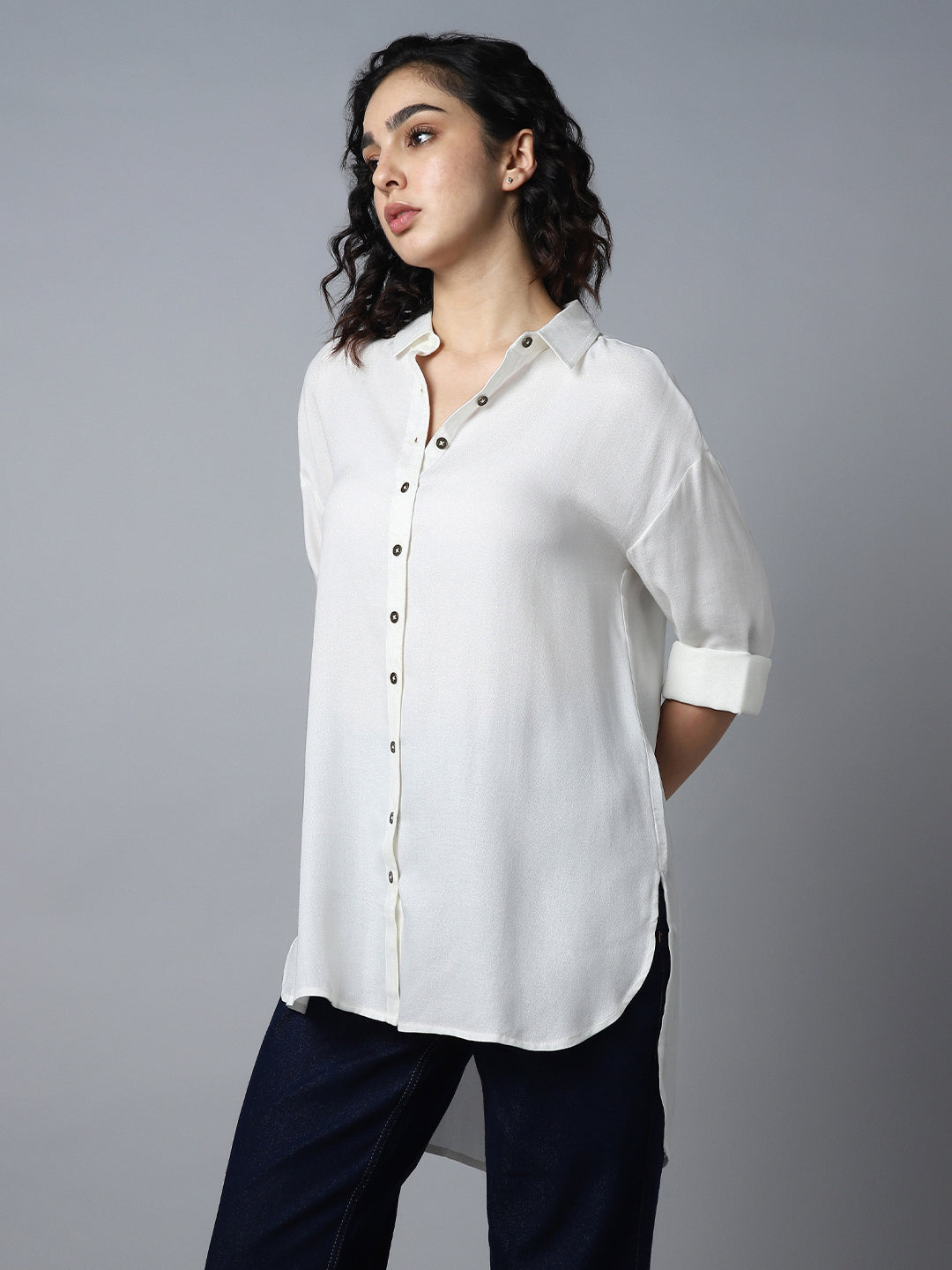 Spread Collar Classic Boxy Opaque Casual Shirt