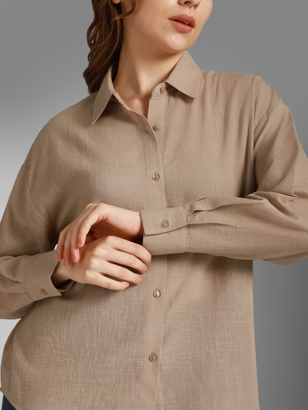 Classic Boxy Spread Collar Long Sleeves Cotton Casual Shirt