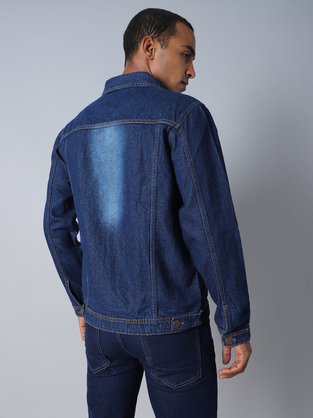 Washed Spread Collar Long Sleeves Cotton Denim Jacket