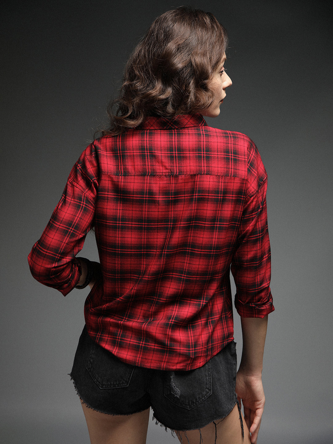 Standard Tartan Checks Spread Collar Long Sleeves Cotton Casual Shirt