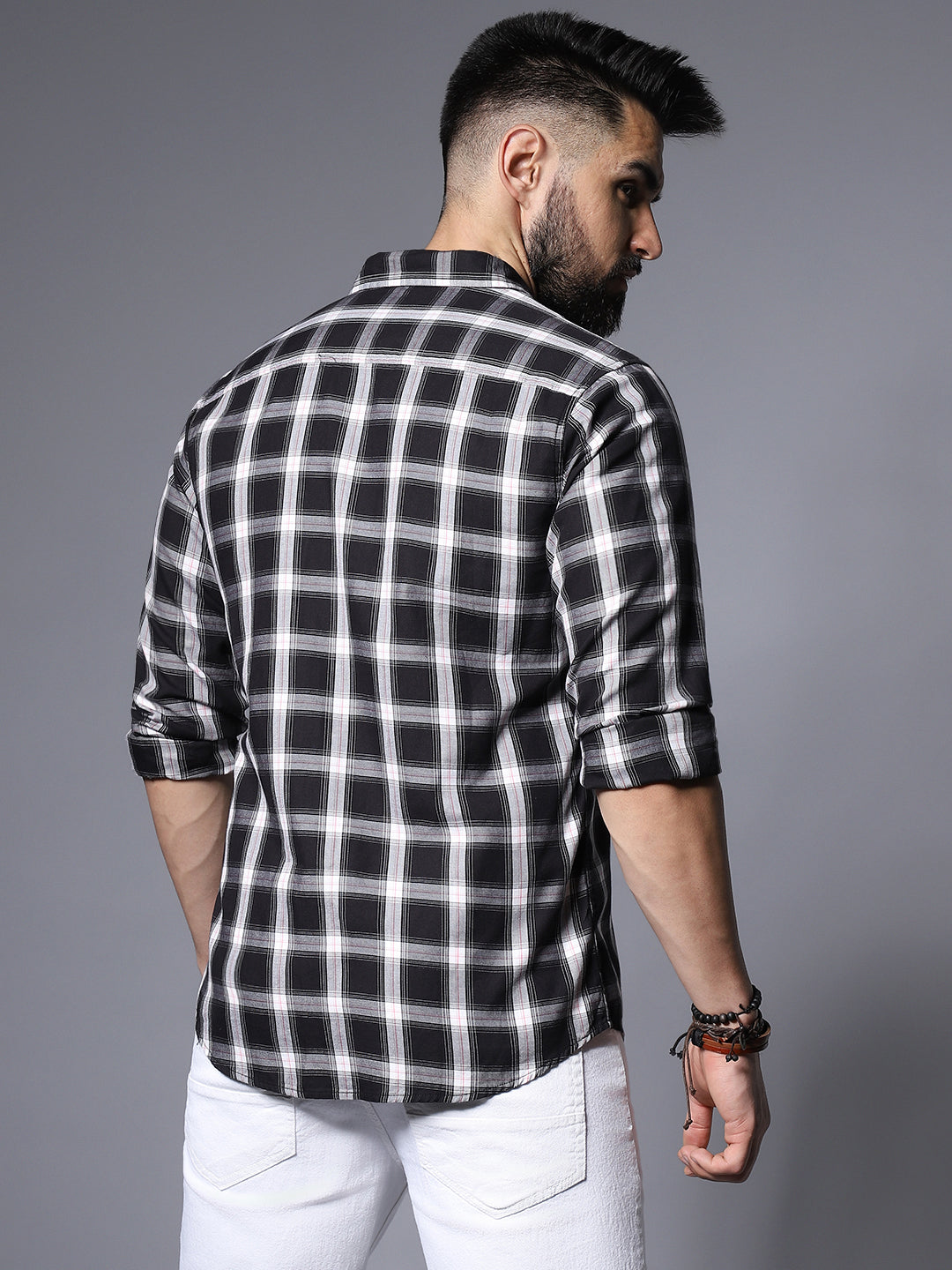 Checked Spread Collar Opaque Cotton Casual Shirt