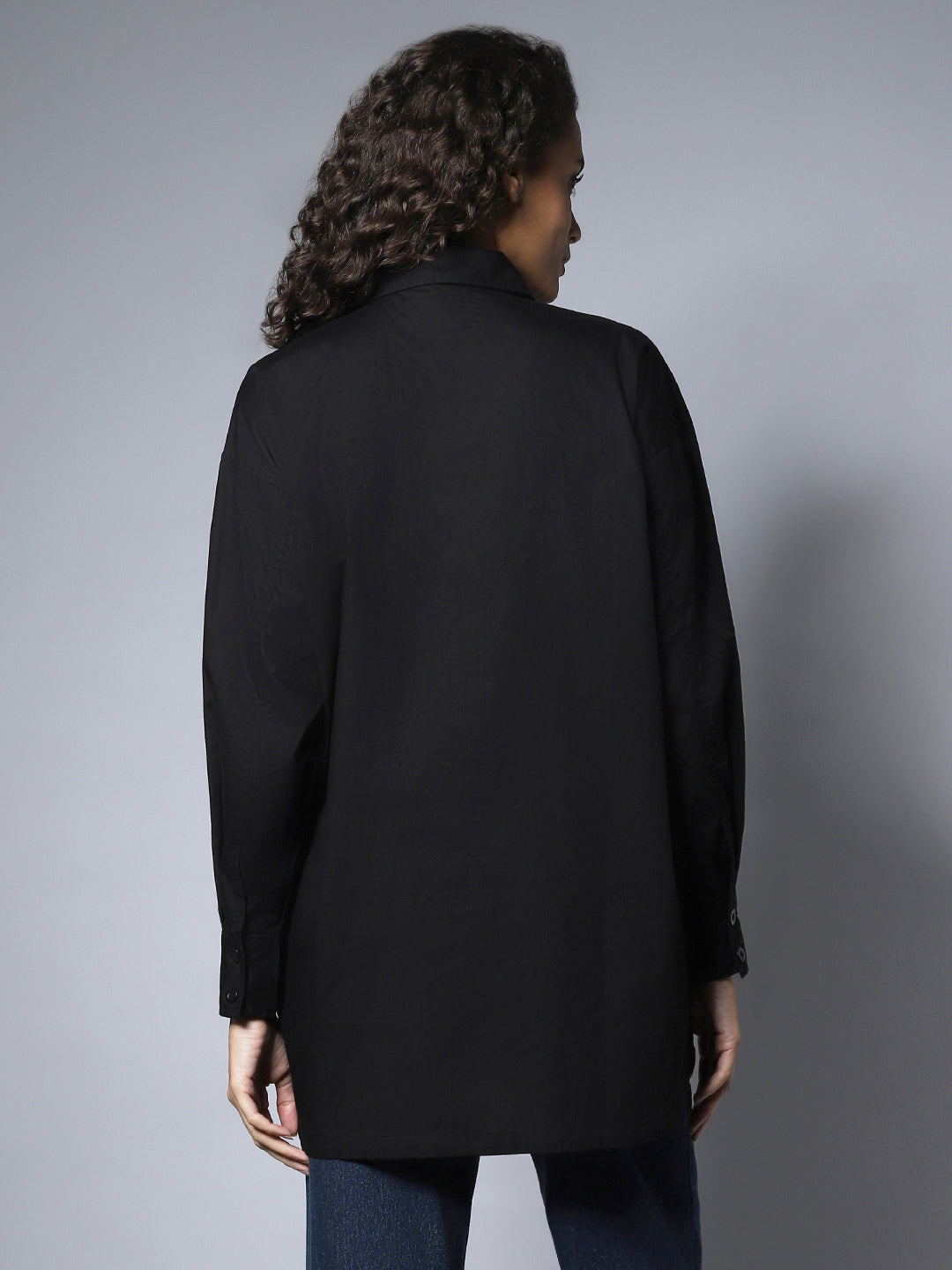 Cotton Spread Collar Long Sleeves Solid oversized longline Shirts