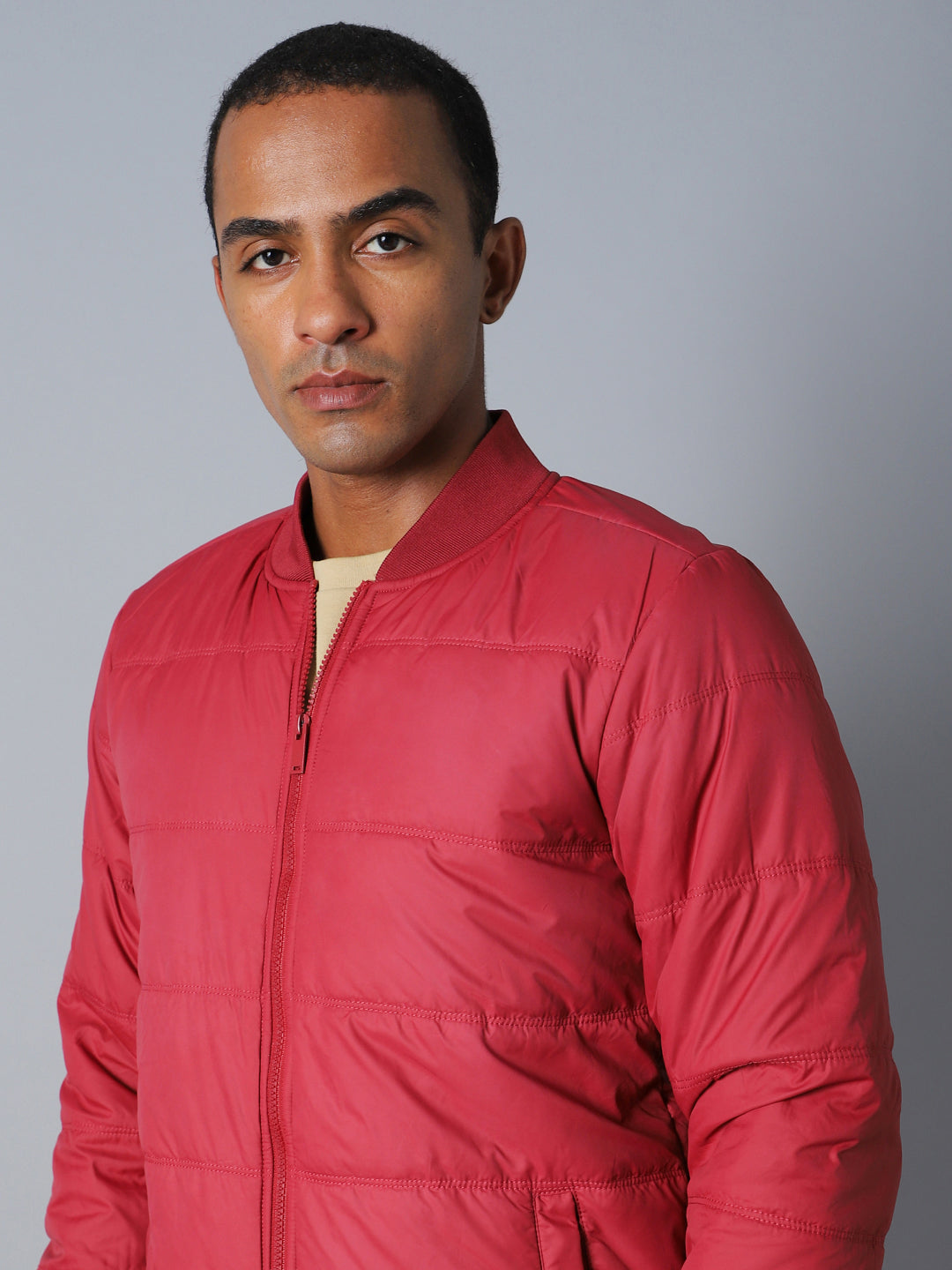 Men Maroon Outdoor Bomber Jacket