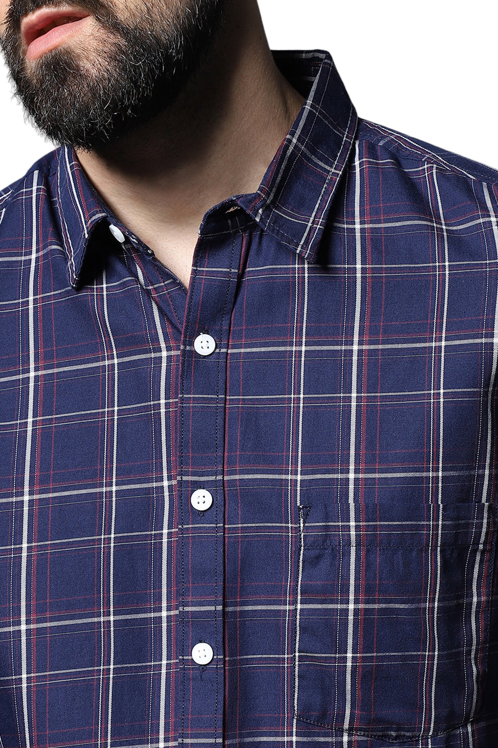 Classic Checked Roll-Up Sleeves Pure Cotton Casual Shirt