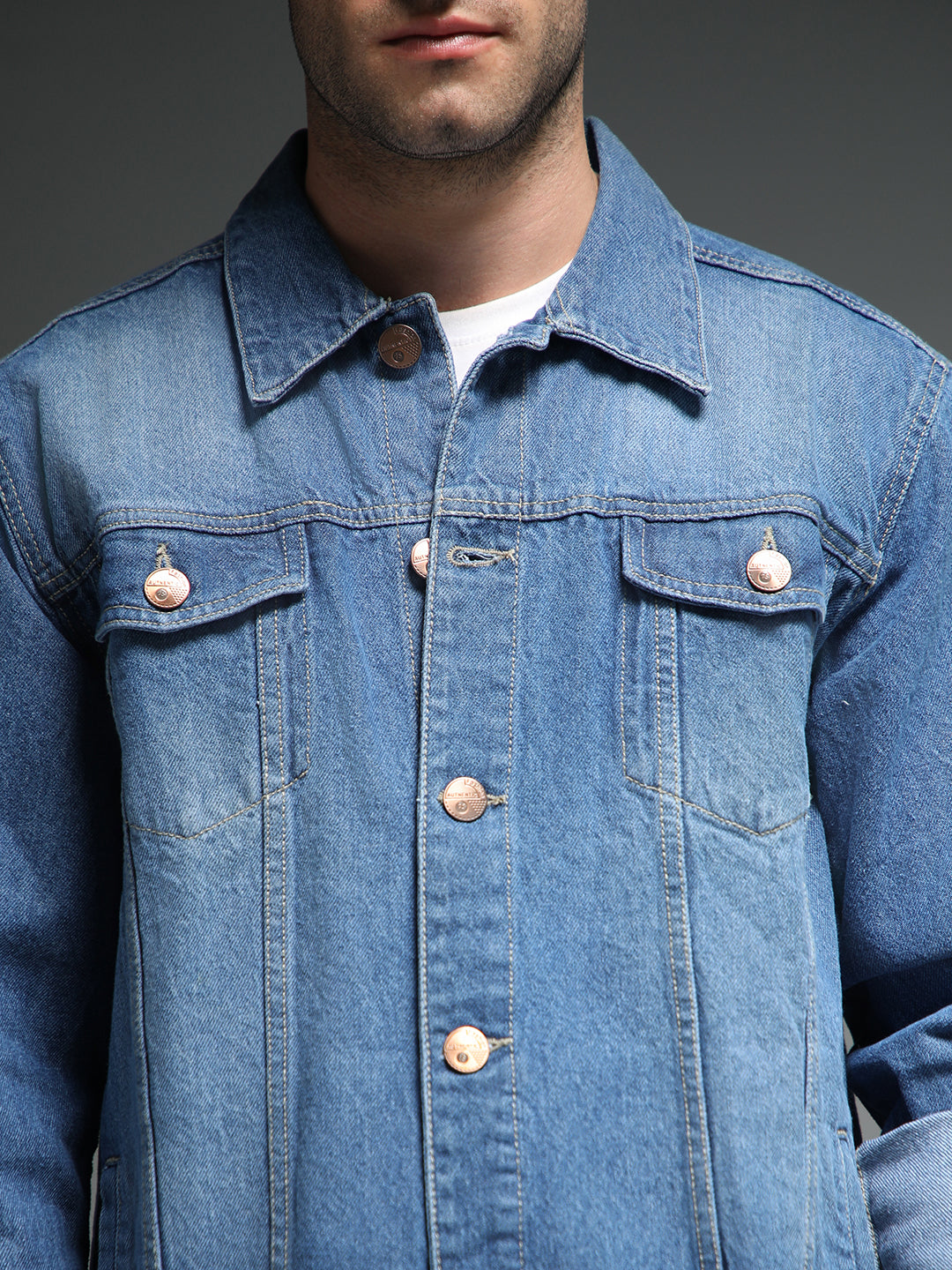 Washed Spread Collar Long Sleeves Denim Jacket