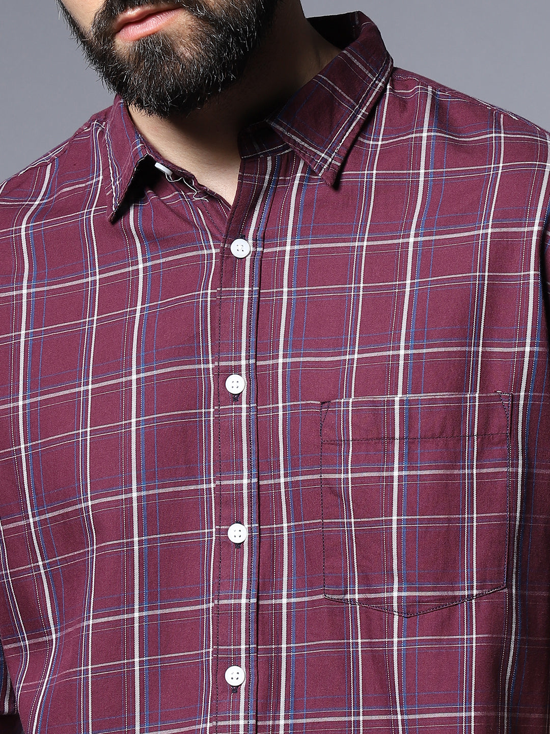 Classic Grid Tattersall Checked Roll-Up Sleeves Pure Cotton Casual Shirt