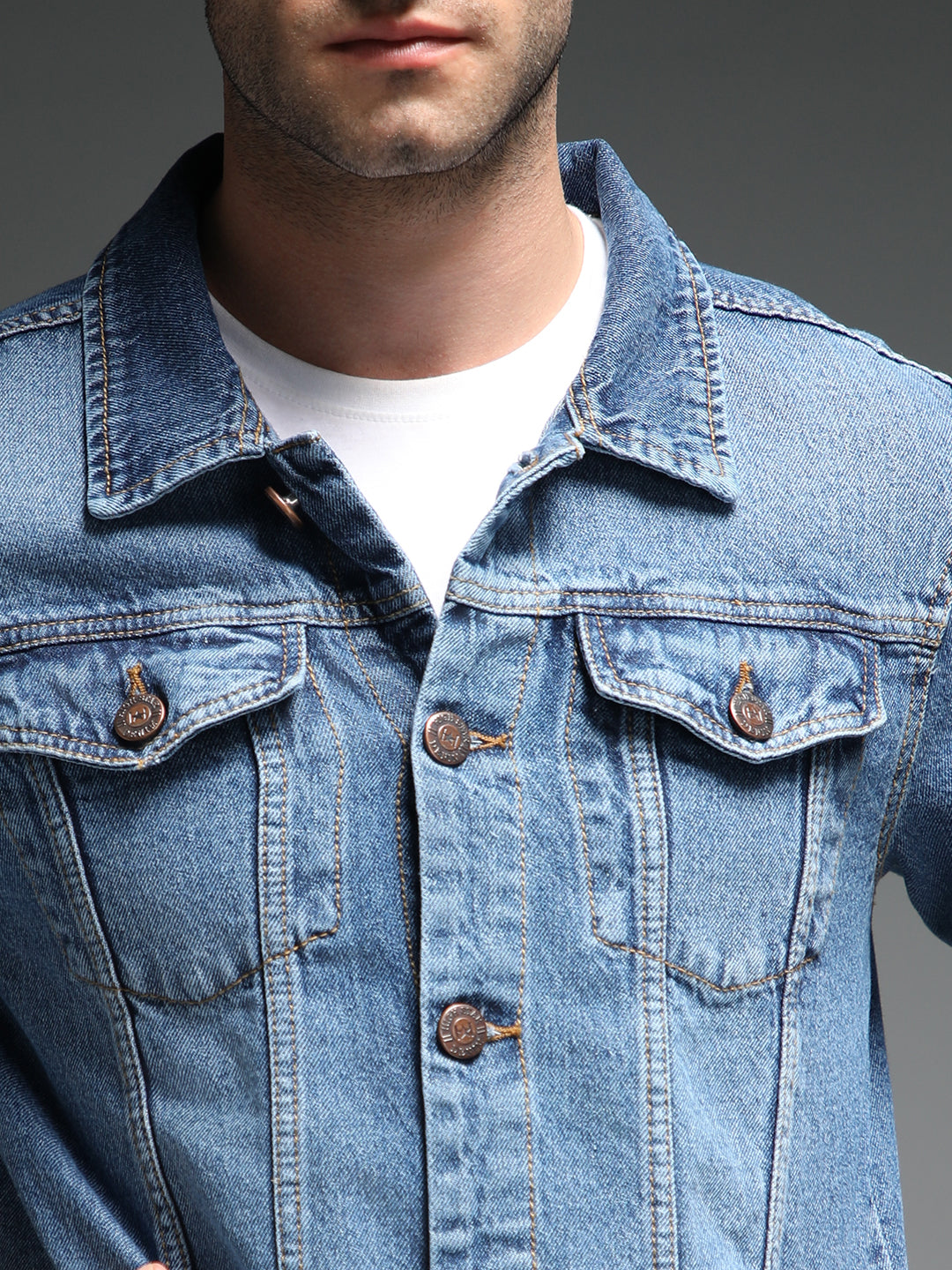 Washed Spread Collar Long Sleeves Cotton Denim Jacket