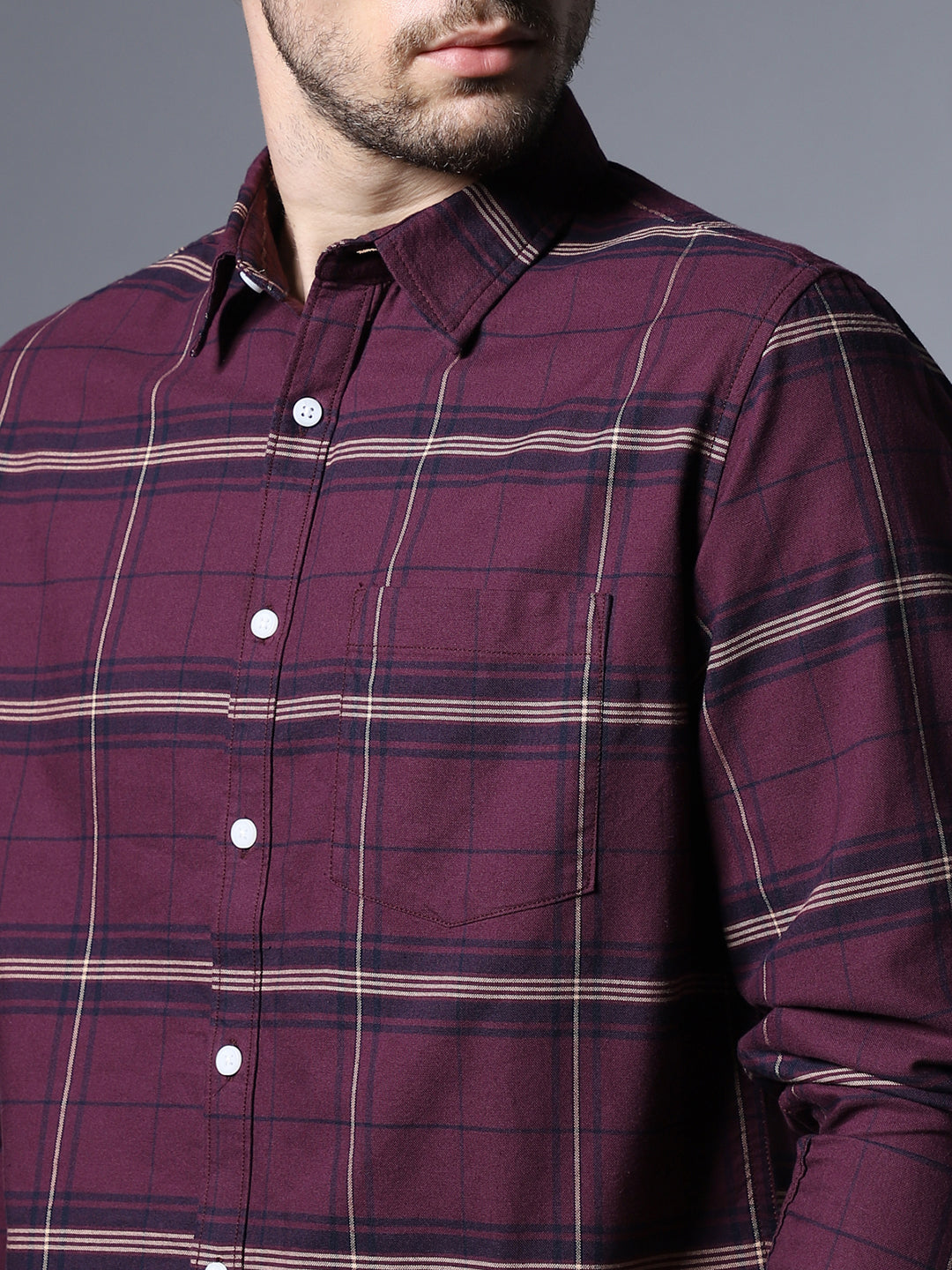 Classic Windowpane Checks Pure Cotton Casual Shirt