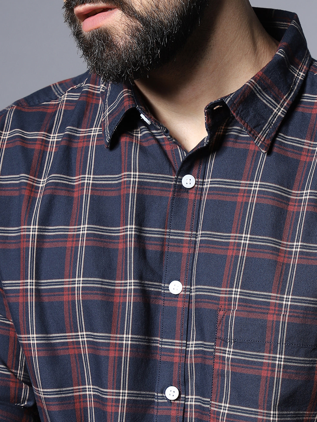 Men Classic Grid Tattersall Checked Casual Shirt