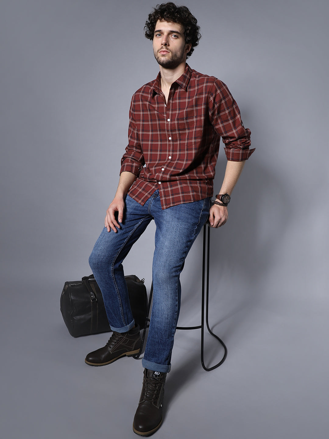 Classic Regular Fit Grid Tarttersall Checked Opaque Cotton Casual Shirt