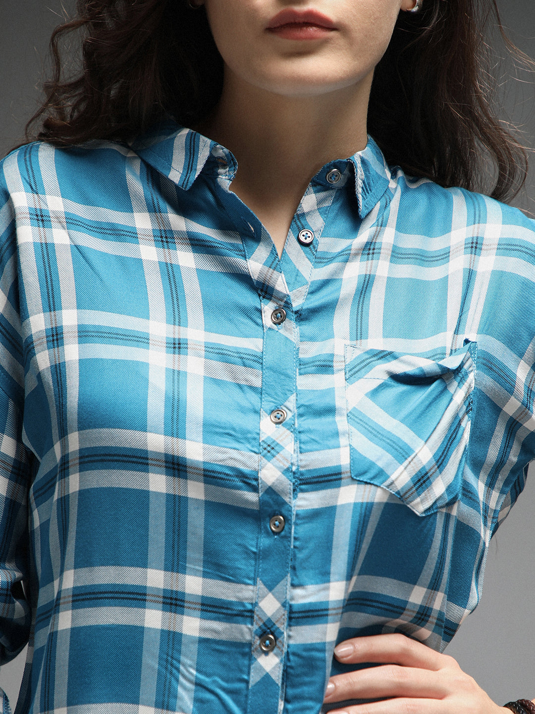 Standard Tartan Checks Spread Collar Long Sleeves Cotton Casual Shirt