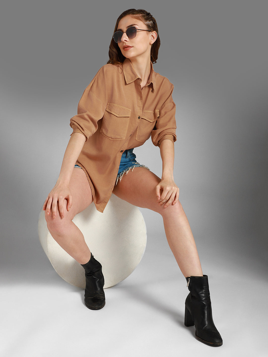 Classic Oversized Spread Collar Long Sleeves Cotton Casual Shirt