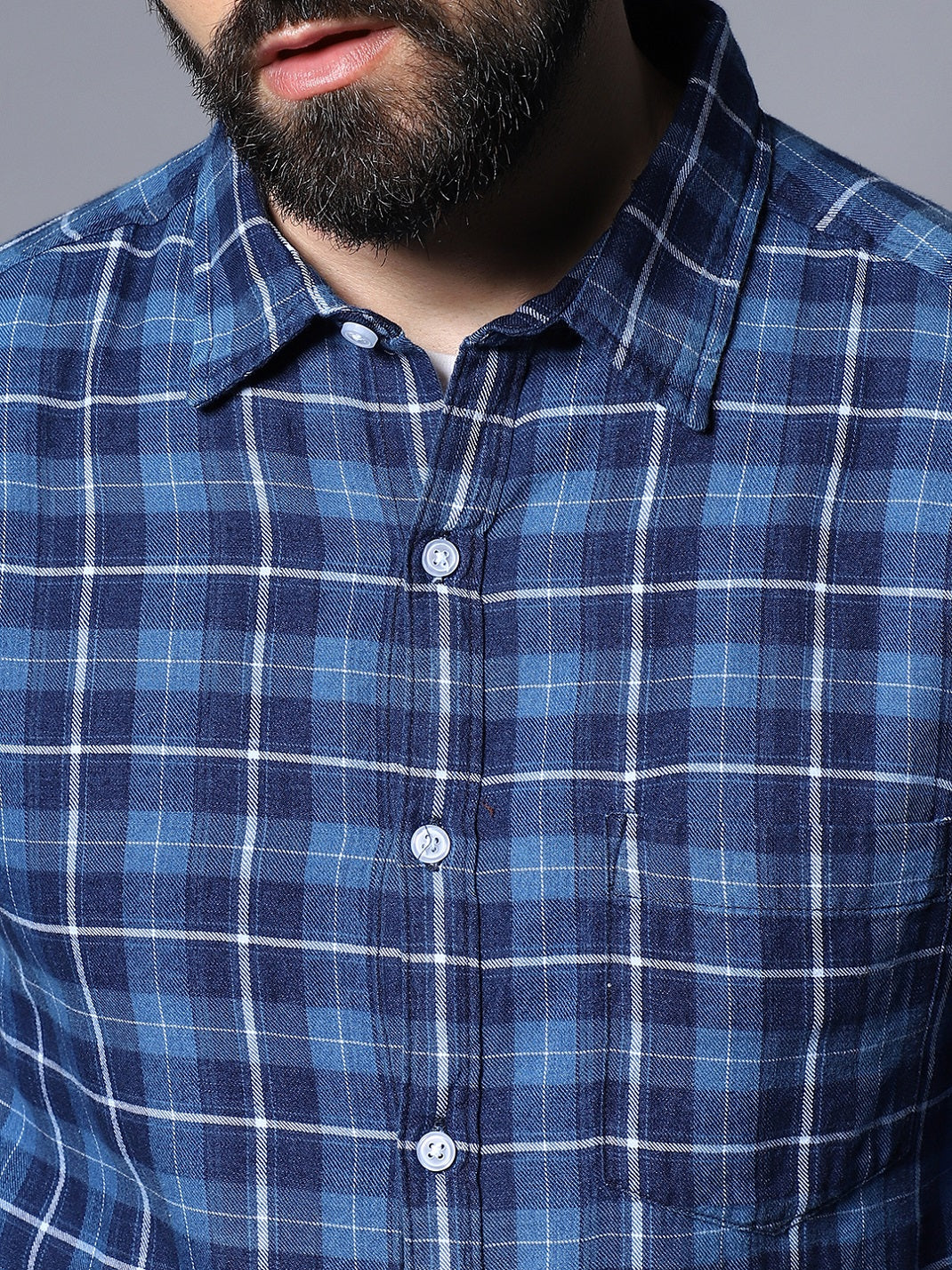 Blue Classic Opaque Checked Casual Shirt