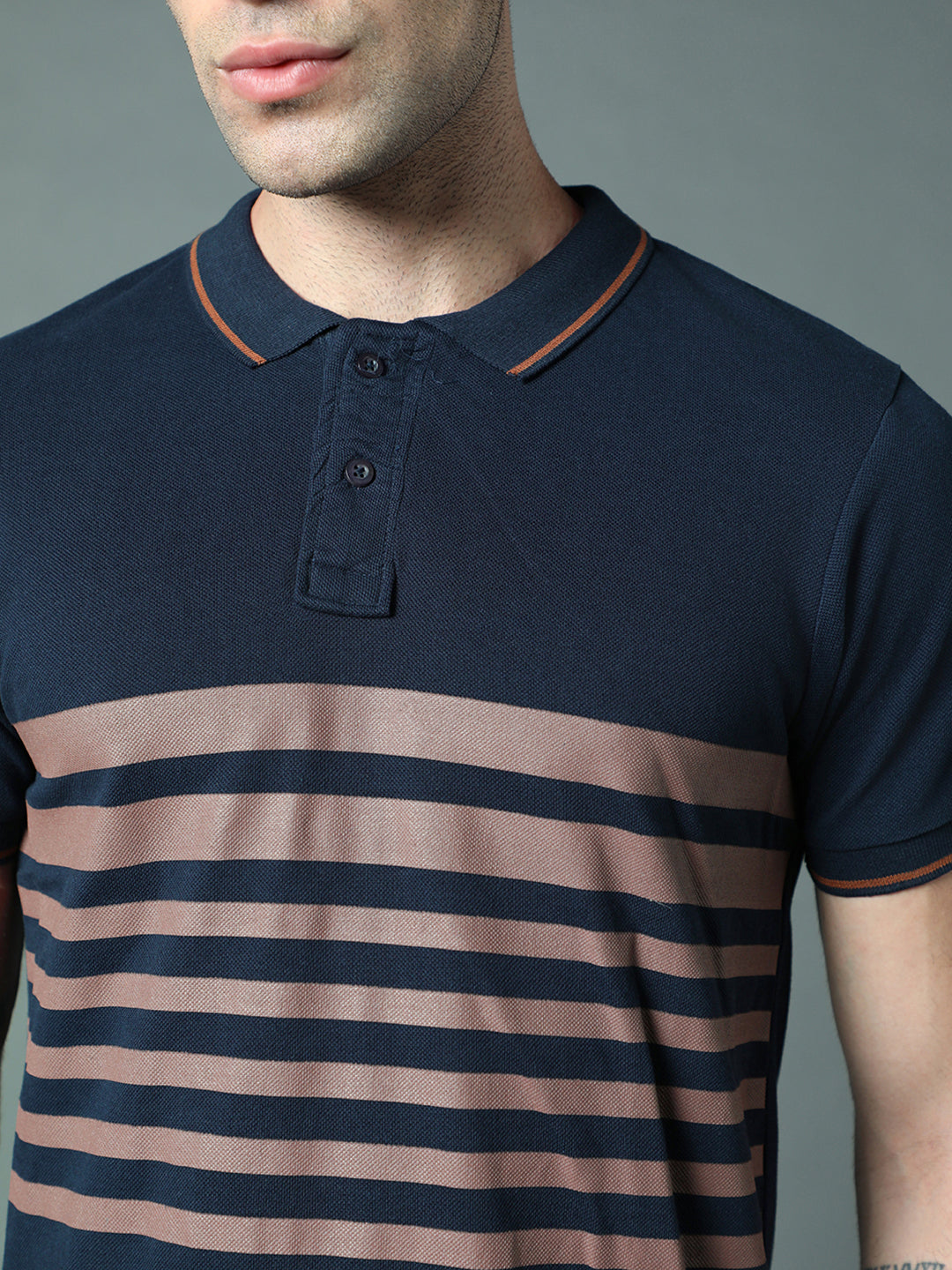 Striped Polo Collar Pure Cotton T-shirt