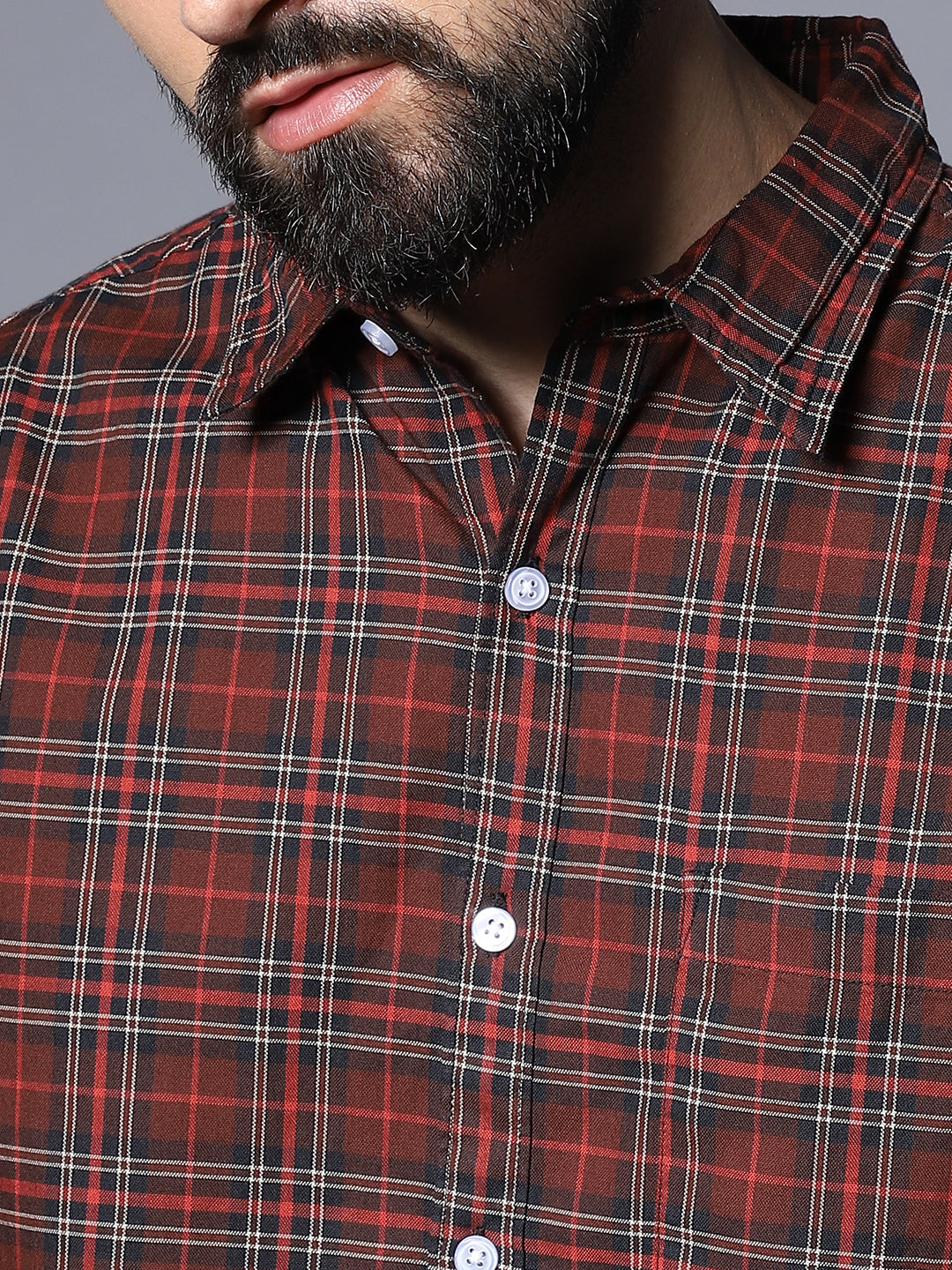 Checked Spread Collar Cotton Casual Shirt