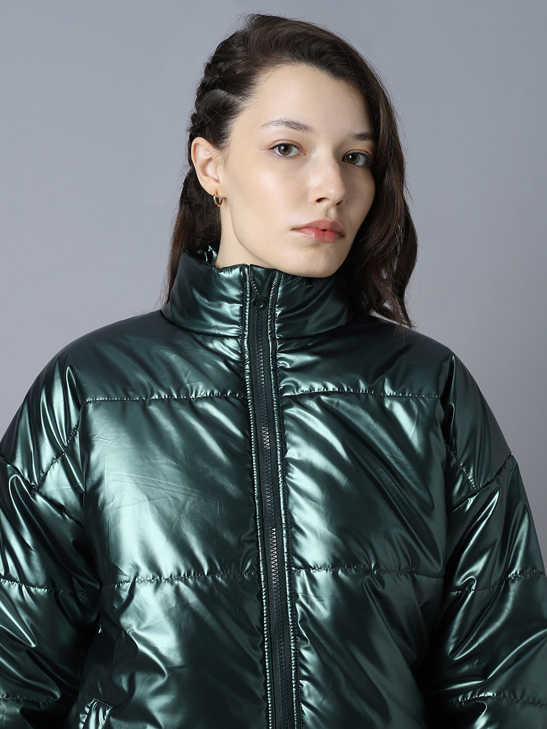 Mock Collar Long Sleeves Puffer Jacket