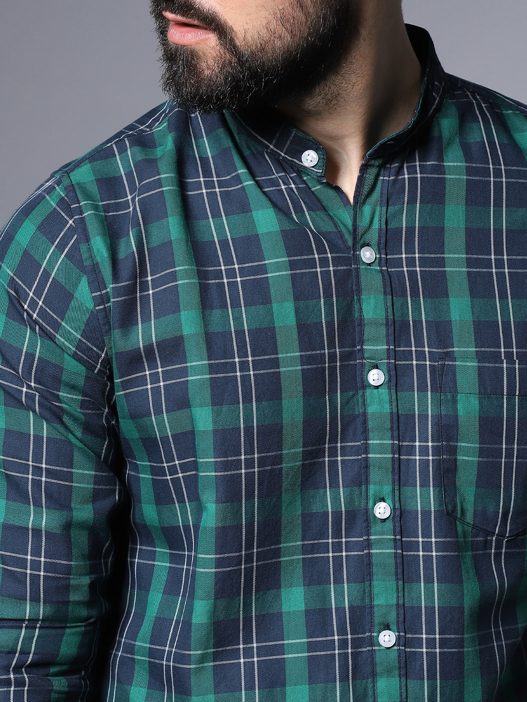 Grid Tattersall Checked Cotton Spread Collar Opaque Cotton Casual Shirt